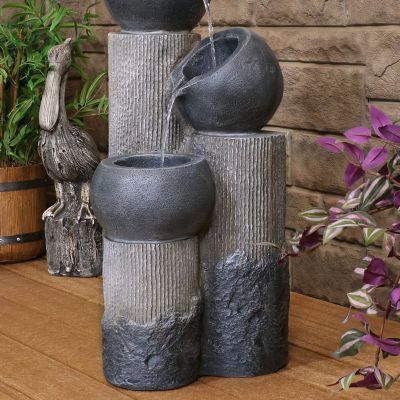 Image showing  Outdoor Solar Powered Polyresin Tiered Cascading Cups Water Fountain with Battery Backup - 29 in., SL-598