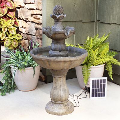 Image showing  33 in. 2-Tier Outdoor Backyard Polyresin Solar Powered Pineapple Top Water Fountain Feature, SL-73082