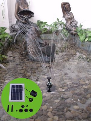 Image showing  Outdoor Solar Water Pump & Panel Bird Bath Fountain Kit with Battery Pack & LED Lights, 65 GPH, 36 in.