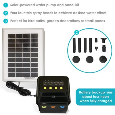 Image showing  Outdoor Solar Powered Water Pump and Panel Kit with Battery Pack and LED Light, 66 GPH, 36 in.