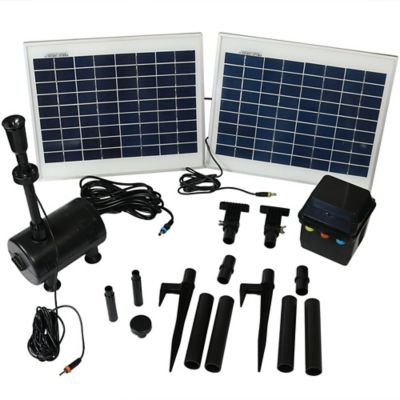 Image showing  Outdoor Solar Water Pump & Panel Fountain Kit with Battery Pack and LED Light, 396 GPH, 120 in.