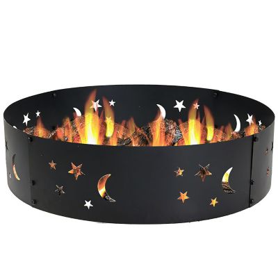 Sunnydaze Decor 36 in. Outdoor Heavy-Duty Steel Portable Fire Pit Ring with Die-Cut Stars and Moons, Black