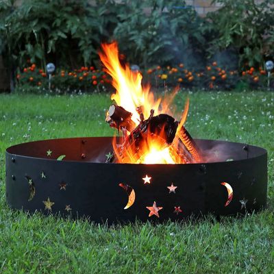 Image showing  36 in. Outdoor Heavy-Duty Steel Portable Fire Pit Ring with Die-Cut Stars and Moons, Black