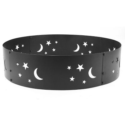Image showing 5 th Sunnydaze Decor 36 in. Outdoor Heavy-Duty Steel Portable Fire Pit Ring with Die-Cut Stars and Moons, Black
