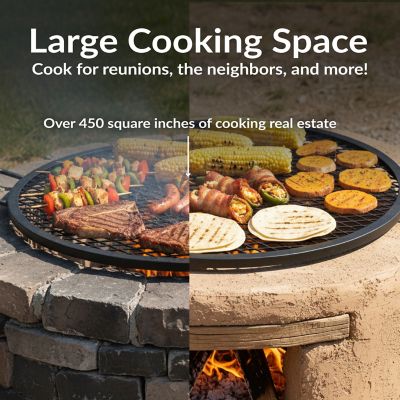 Image showing  36 in. Outdoor Camping or Backyard Heavy-Duty Steel Round X-Marks Fire Pit BBQ Grate, Black