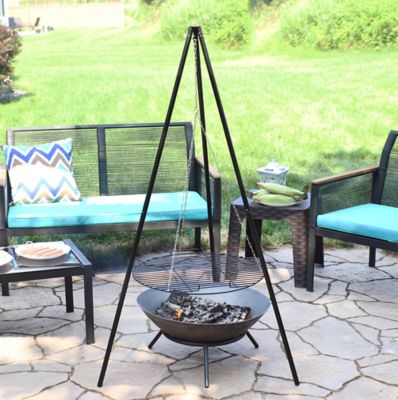 Image showing  22 in. Outdoor Camping or Backyard Steel Tripod Fire Pit Cooking Grilling BBQ Grate, Black