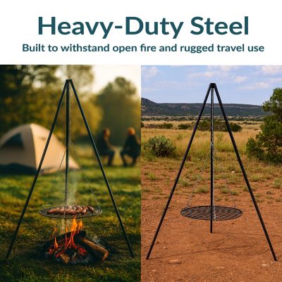 Image showing 6 th Sunnydaze Decor 22 in. Outdoor Camping or Backyard Steel Tripod Fire Pit Cooking Grilling BBQ Grate, Black