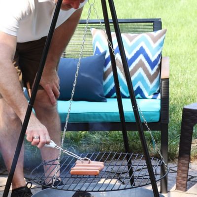 Image showing 7 th Sunnydaze Decor 22 in. Outdoor Camping or Backyard Steel Tripod Fire Pit Cooking Grilling BBQ Grate, Black