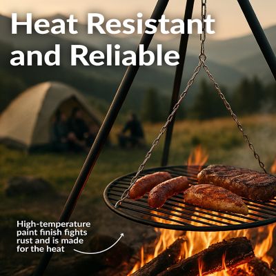 Image showing 9 th Sunnydaze Decor 22 in. Outdoor Camping or Backyard Steel Tripod Fire Pit Cooking Grilling BBQ Grate, Black