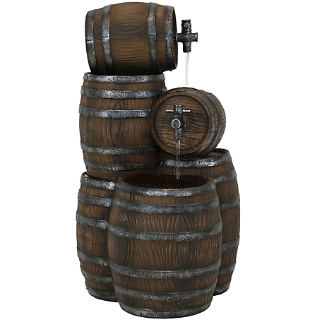 Sunnydaze Decor 29 in. Stacked Rustic Barrel Outdoor Water Fountain with LED Lights, SSS-220