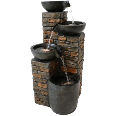 Sunnydaze Decor 34 in. Staggered Bowls Tiered Outdoor Water Fountain with LEDs, SSS-244