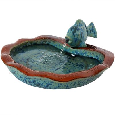 Sunnydaze Decor 7 in. Glazed Ceramic Fish Outdoor Water Fountain, SSS-306
