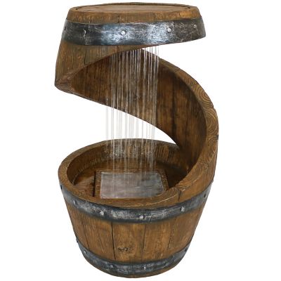 Sunnydaze Decor 25 in. Spiraling Barrel Outdoor Water Fountain with LED Lights, SSS-320