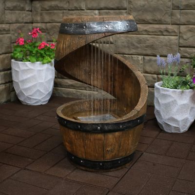 Image showing  25 in. Spiraling Barrel Outdoor Water Fountain with LED Lights, SSS-320