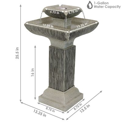 Image showing  25 in. H Electric Resin 2-Tier Outdoor Square Bird Bath Water Fountain with LED Lights, SSS-337