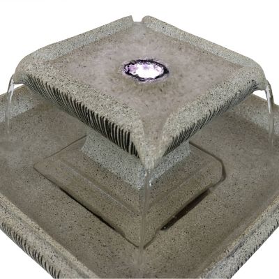Image showing 11 th Sunnydaze Decor 25 in. H Electric Resin 2-Tier Outdoor Square Bird Bath Water Fountain with LED Lights, SSS-337