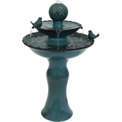 Sunnydaze Decor Sunnydaze 27 in. H Electric Green Ceramic 2-Tier Resting Birds Outdoor Water Fountain, SSS-382