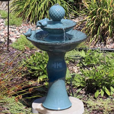 Image showing  Sunnydaze 27 in. H Electric Green Ceramic 2-Tier Resting Birds Outdoor Water Fountain, SSS-382