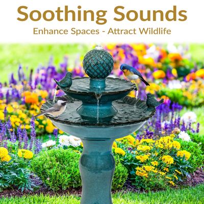 Image showing  Sunnydaze 27 in. H Electric Green Ceramic 2-Tier Resting Birds Outdoor Water Fountain, SSS-382