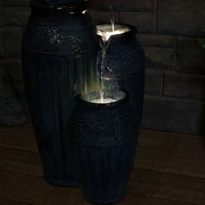Image showing  27 in. H Electric Ceramic Dark Turquoise Tour de Vase Outdoor Water Fountain with LED Lights, SSS-383