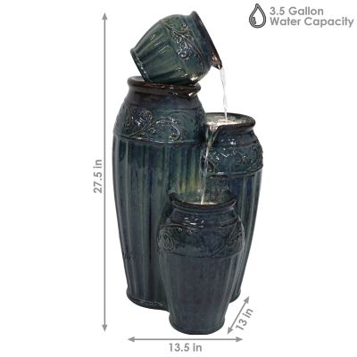 Image showing  27 in. H Electric Ceramic Dark Turquoise Tour de Vase Outdoor Water Fountain with LED Lights, SSS-383