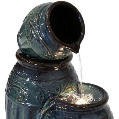 Image showing 6 th Sunnydaze Decor 27 in. H Electric Ceramic Dark Turquoise Tour de Vase Outdoor Water Fountain with LED Lights, SSS-383
