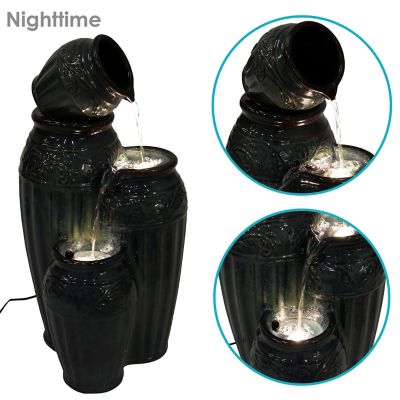 Image showing 7 th Sunnydaze Decor 27 in. H Electric Ceramic Dark Turquoise Tour de Vase Outdoor Water Fountain with LED Lights, SSS-383