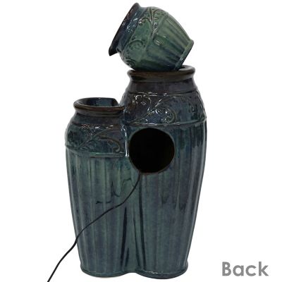 Image showing 8 th Sunnydaze Decor 27 in. H Electric Ceramic Dark Turquoise Tour de Vase Outdoor Water Fountain with LED Lights, SSS-383