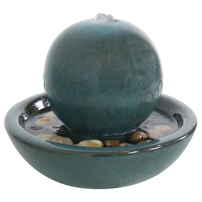 Sunnydaze Decor Indoor Home Decorative Smooth Glazed Ceramic Orb Tabletop Water Fountain Feature - 7 in. - Green