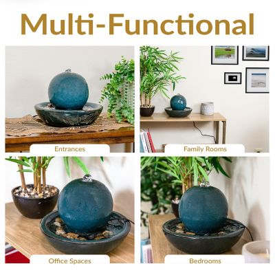 Image showing  Indoor Home Decorative Smooth Glazed Ceramic Orb Tabletop Water Fountain Feature, 7 in., Green