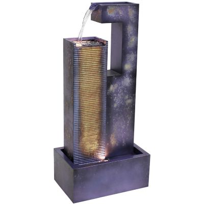 Sunnydaze Decor 32 in. Cascading Tower Outdoor Metal Water Fountain with LED Lights