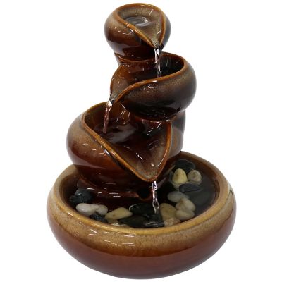 Sunnydaze Decor Indoor Home Decorative Glazed Smooth Ceramic Tiered Vessels Tabletop Water Fountain - 10 in. - Brown