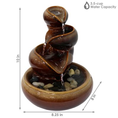 Image showing  Indoor Home Decorative Glazed Smooth Ceramic Tiered Vessels Tabletop Water Fountain, 10 in., Brown