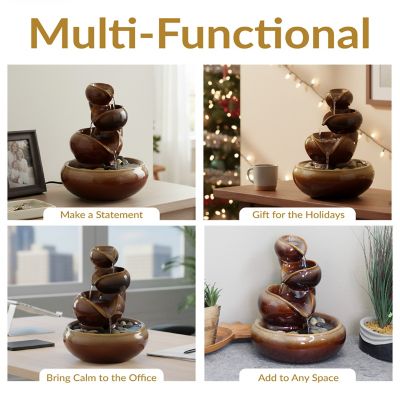 Image showing  Indoor Home Decorative Glazed Smooth Ceramic Tiered Vessels Tabletop Water Fountain, 10 in., Brown
