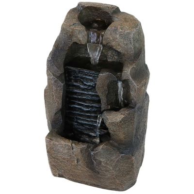 Sunnydaze Decor Indoor Home Office Decorative Resin Stony Rock Waterfall Tabletop Water Fountain - 11 in. - Gray