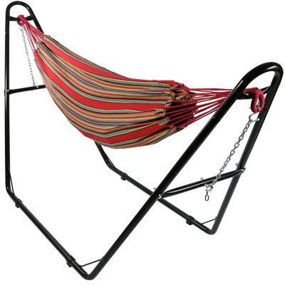 Sunnydaze Decor Large Two-Person Double Brazilian Hammock with Universal Stand - 450 lb Weight Capacity - Sunset