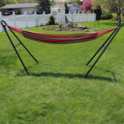 Image showing  Large Two-Person Double Brazilian Hammock with Universal Stand - 450 lb Weight Capacity - Sunset