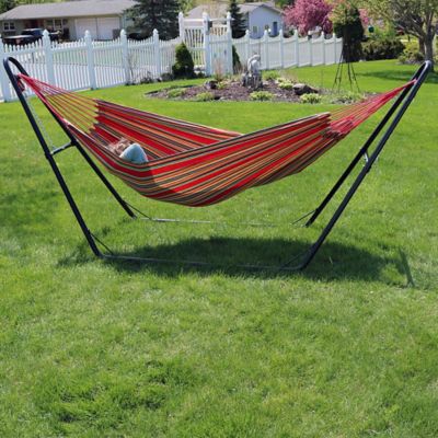 Image showing  Large Two-Person Double Brazilian Hammock with Universal Stand - 450 lb Weight Capacity - Sunset