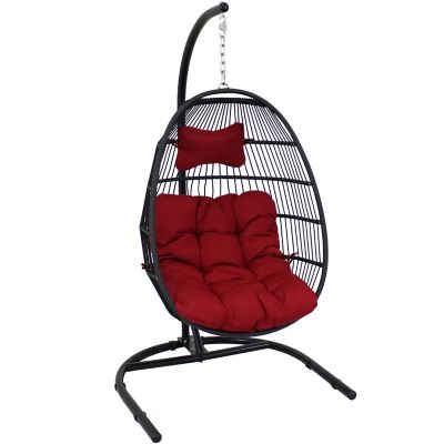 Sunnydaze Decor Julia Hanging Egg Chair with Cushion and Stand, 330 lb. Capacity, Red