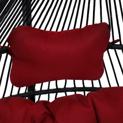 Image showing  Resin Wicker Patio Julia Hanging Basket Egg Chair Swing with Cushions, Headrest, and Steel Stand Set - Red - 3pc