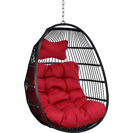 Sunnydaze Decor Julia Hanging Egg Chair with Cushions, 330 lb. Capacity, Red