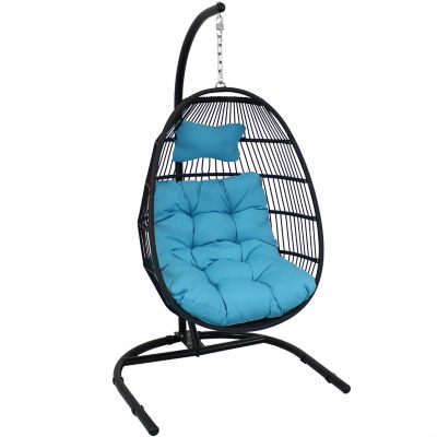 Sunnydaze Decor Julia Hanging Egg Chair with Cushion and Stand, 330 lb. Capacity, Azure