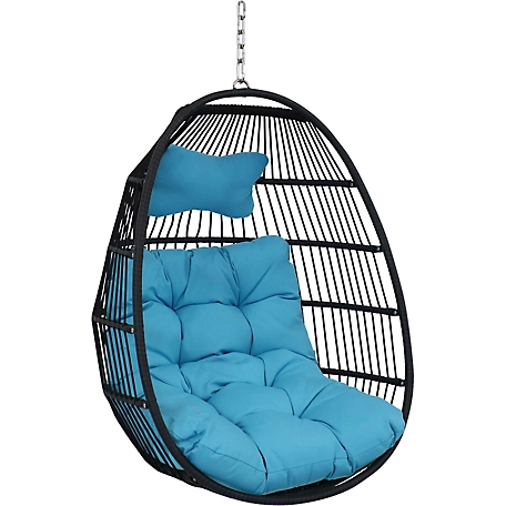 Sunnydaze Decor Julia Hanging Egg Chair with Cushions, 330 lb. Capacity, Blue