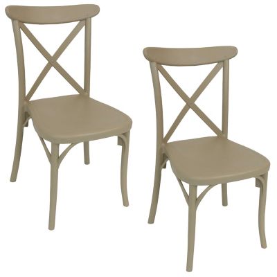Sunnydaze Decor Crossback Design Plastic All-Weather Commercial-Grade Bellemead Outdoor Patio Dining Chair, Tan, 2pk