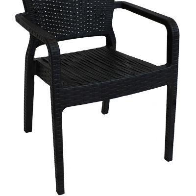 Image showing  Segonia Outdoor Plastic All-Weather Commercial-Grade Patio Dining Arm Chair, Black, 2pk