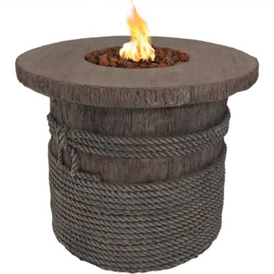 Sunnydaze Decor 29 in. Rope and Barrel Propane Gas Fire Pit Table with Lava Rocks