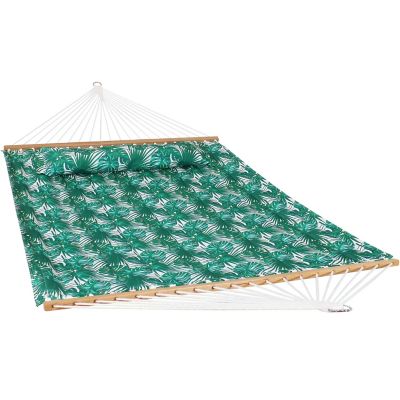 Sunnydaze Decor 2-Seat Quilted Printed Fabric Spreader Bar Hammock and Pillow, 450 lb. Capacity