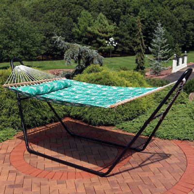 450 Pound Capacity Pad and Pillow Included Indoor or Outdoor Use PG PRIME GARDEN 2 Person Freestanding Hammock Combo with Portable Steel Stand and Pulley 