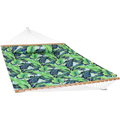 Sunnydaze Decor 2-Person Quilted Printed Fabric Spreader Bar Hammock/Pillow with S Hooks, 450 lb Capacity, Exotic Foliage