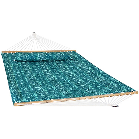 Sunnydaze Decor 2-Seat Quilted Printed Fabric Spreader Bar Hammock and Pillow, 450 lb. Capacity